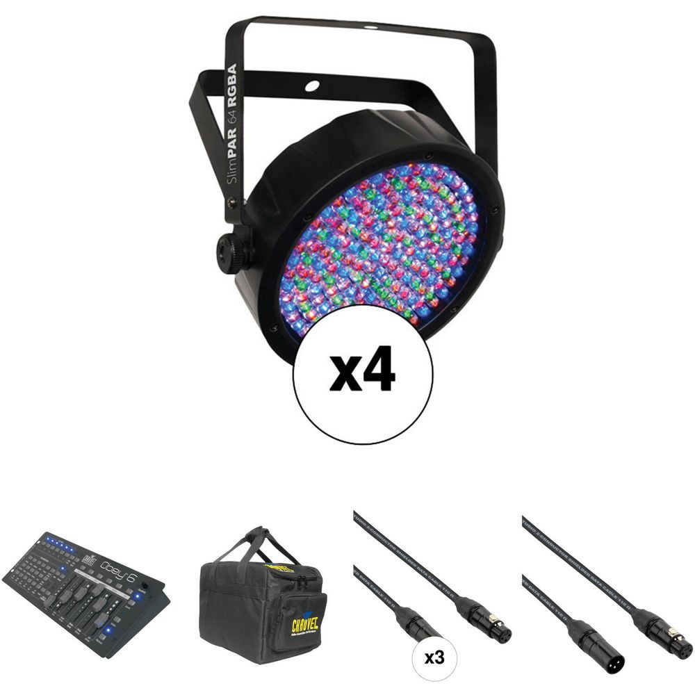 Kit de Par Led Chauvet Dj Slimpar 64 Rgba con Controlador Dmx de 6 Canales Cables y Bolsa Paquete