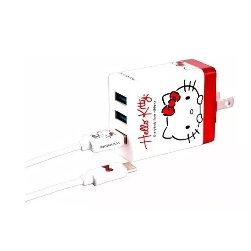Cargador de pared 4.2 A 3 puertos Hello Kitty Blanco Cable Tipo-C