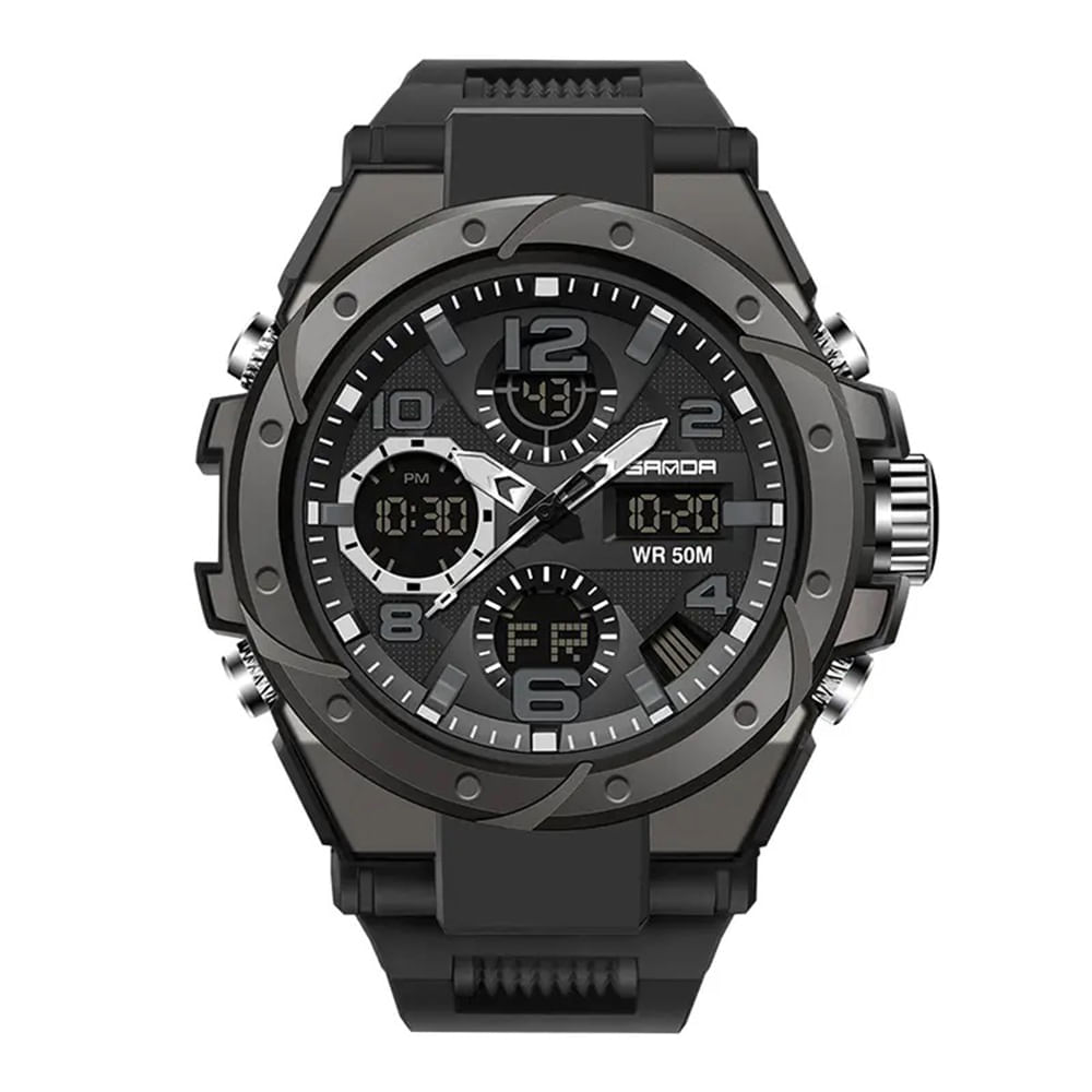 Reloj Hombre Deportivo Análogo Digital Impermeable con Cronógrafo Resistente al Agua Sanda 6008