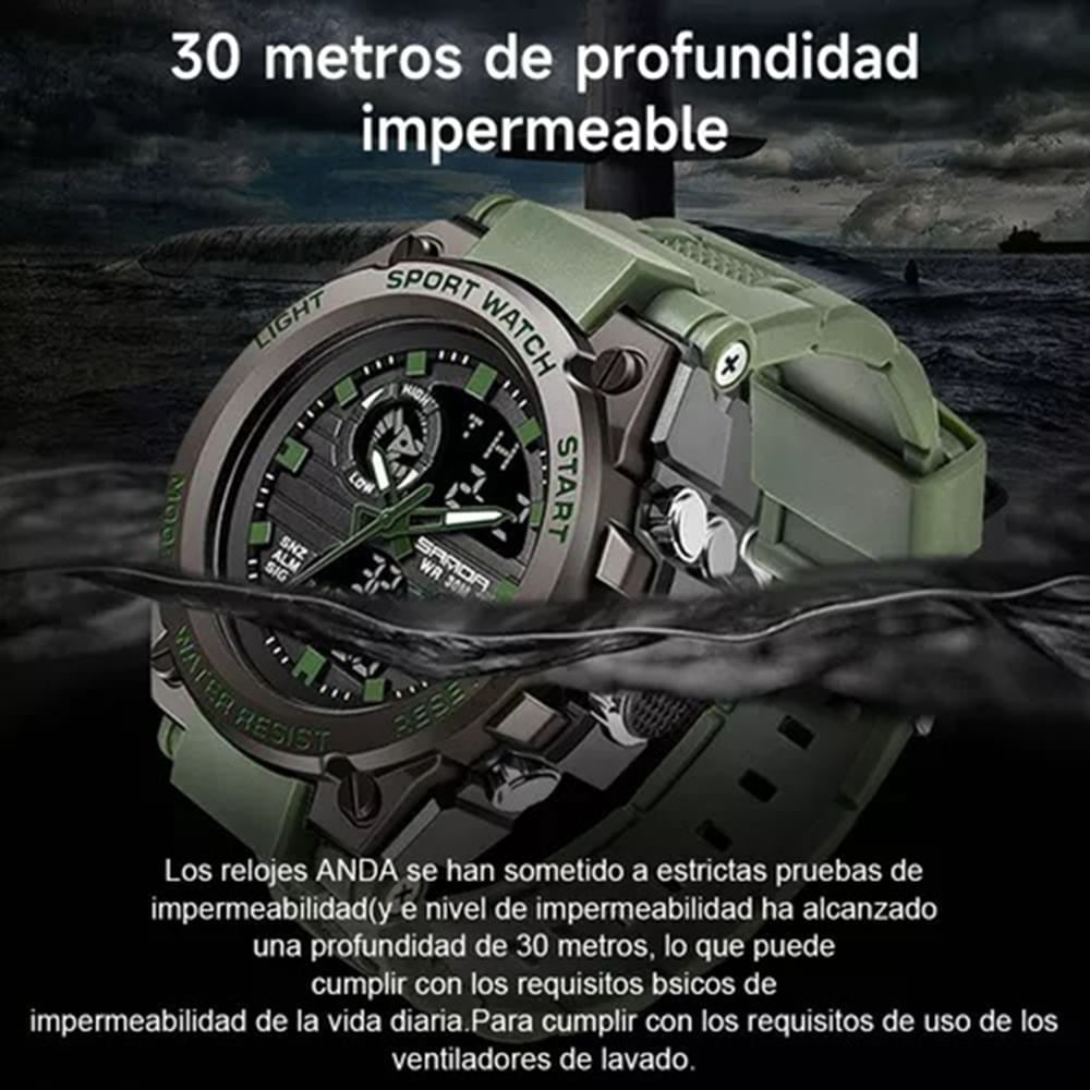 Reloj Hombre Deportivo Análogo Digital Impermeable con Cronógrafo