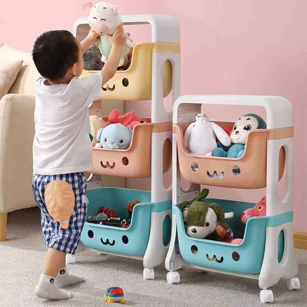 Alvinlite Organizador de almacenamiento de juguetes para niños con 8 cajas  de tela extraíbles, estante de almacenamiento de madera de 4 niveles para
