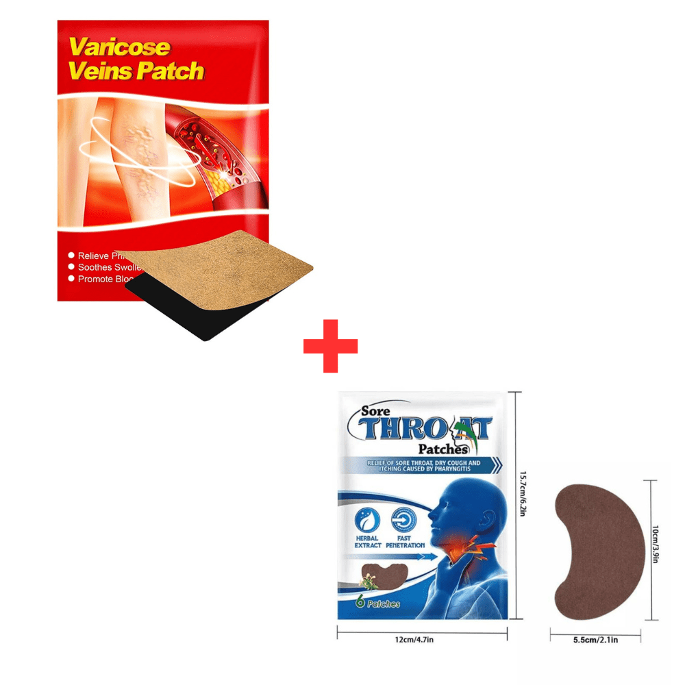 Combo Parche para Aliviar Venas Hinchadas + Parches Herbal Calmantes Dolor de Garganta