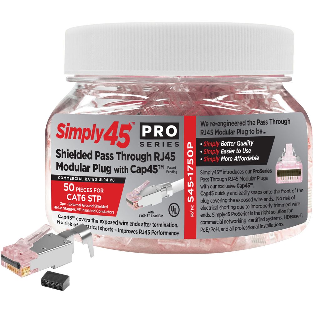Conector Modular de Paso Externo a Tierra Blindado Stp Cat 6 de Simply45 Proseries Frasco de 50 Pie