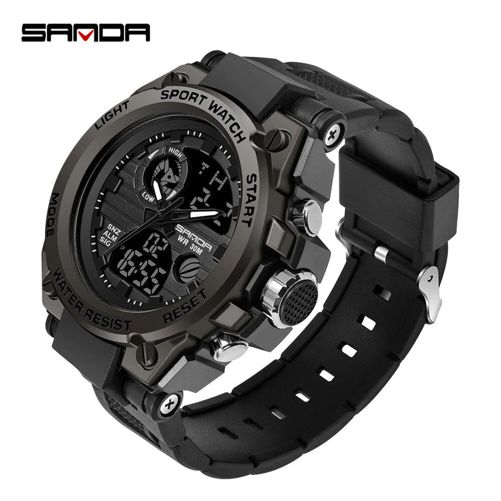 Reloj Hombre Deportivo Análogo Digital Impermeable con Cronógrafo Militar SANDA - Negro