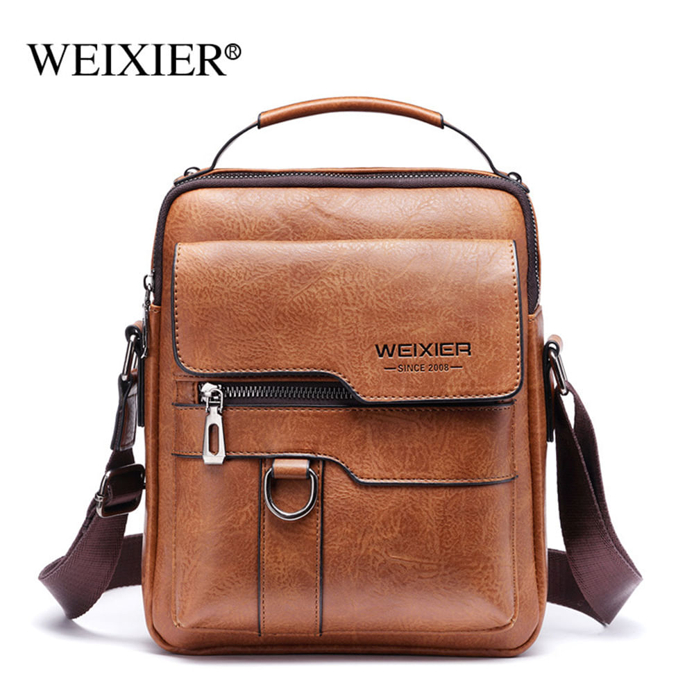 Morral Hombre Cuero Bandolera Impermeable Weixier Color Marrón