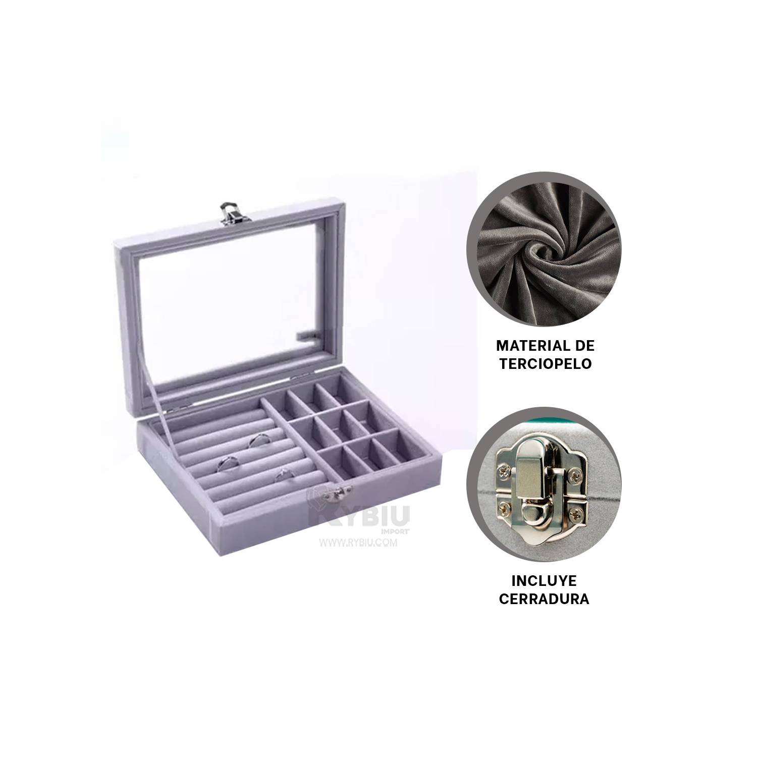 Caja Cofre Joyero Portátil Multiusos para Joyas Pulseras y Aretes Color Gris