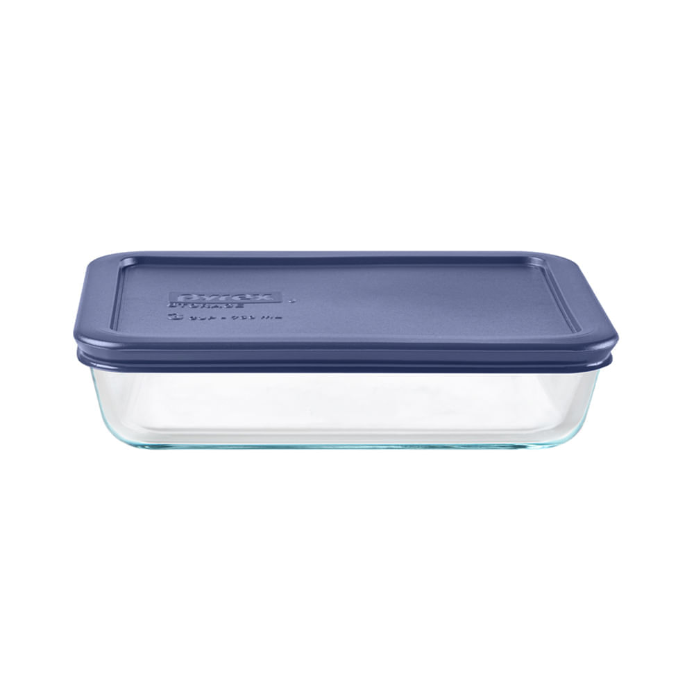 Fuente Rectangular Pyrex 750ml 24104 con Tapa Plastica Azul