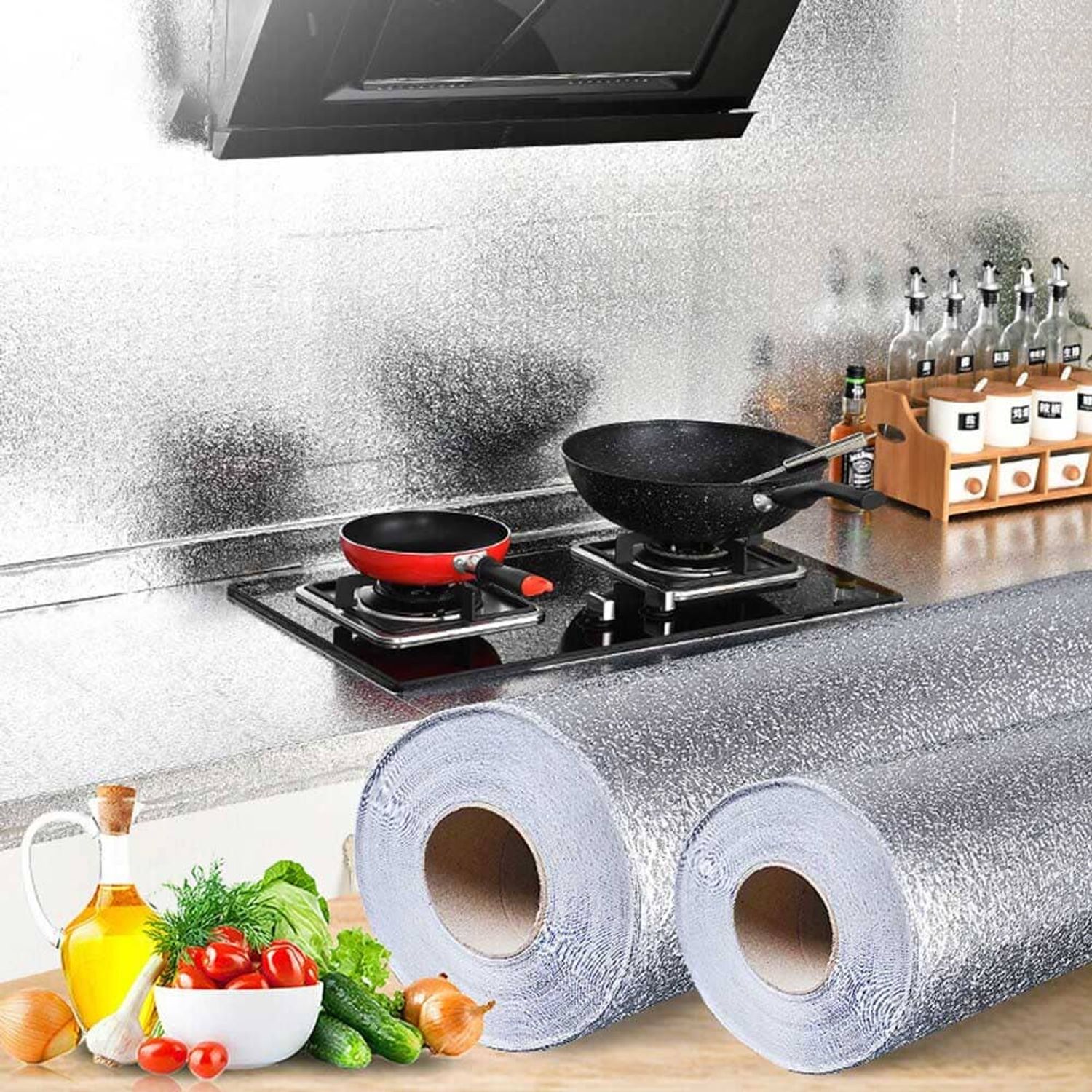 Papel Aluminio Para Cocina Con Pegatina Impermeable 40cm x 2Metros