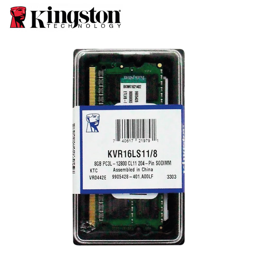 Memoria RAM Laptop Kingston 8GB DDR3L 1600 MHz SODIMM KVR16LS11/8WP