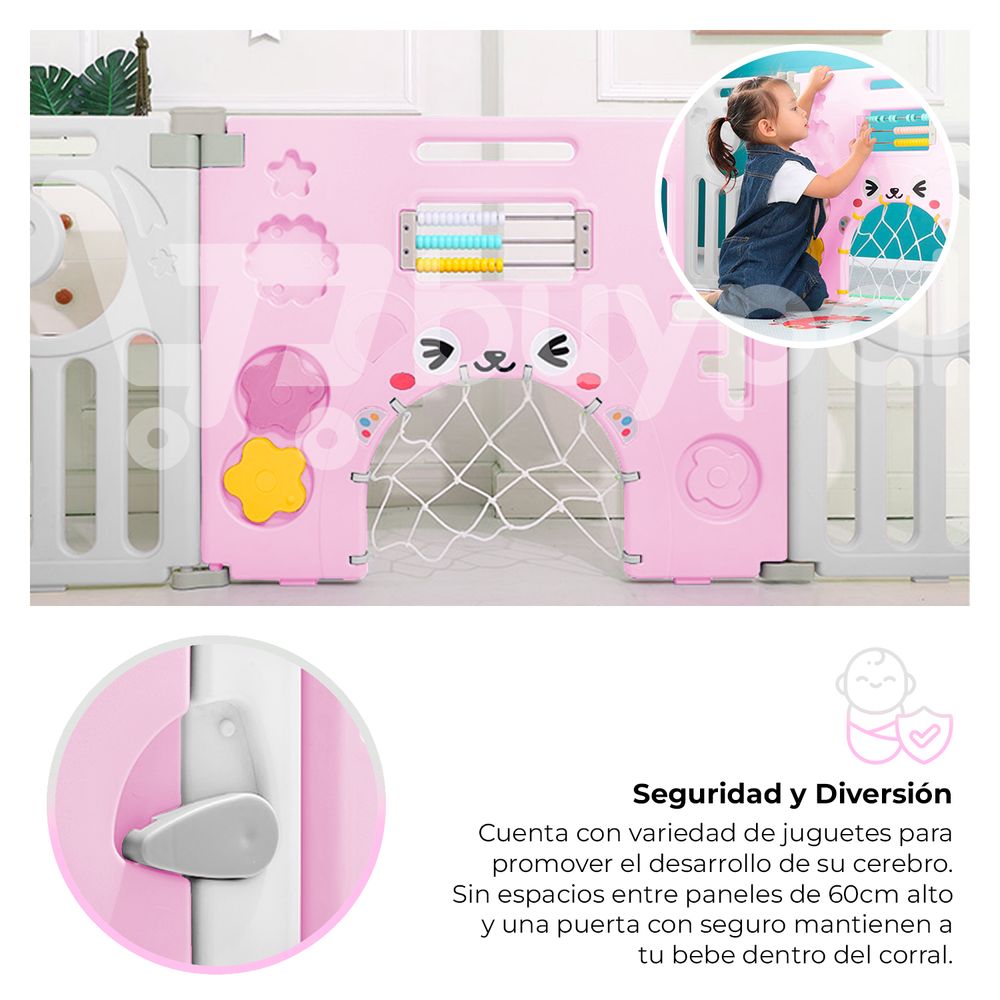 Corral Bebe Plegable 12 Piezas Rosado