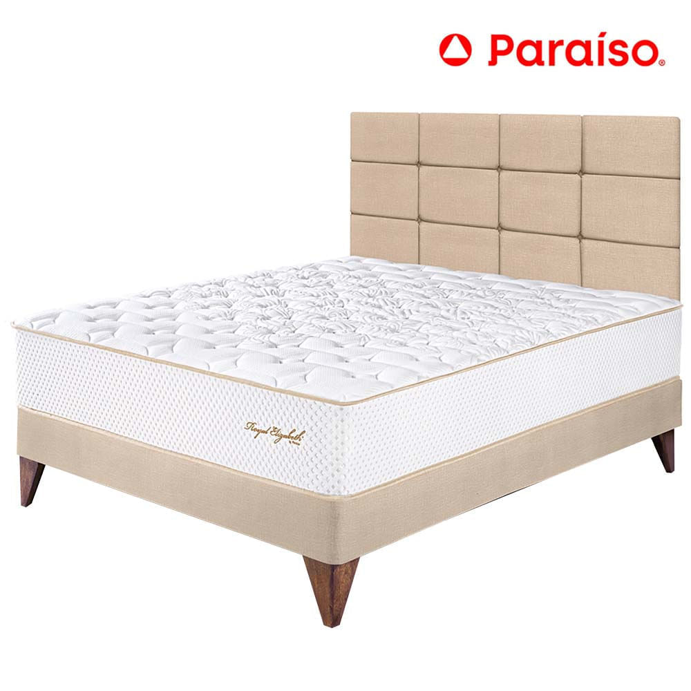 Dormitorio PARAISO Euro Royal Elizbeth 2 Plazas  + Cabecera Blocks Champagne + 2 Almohadas