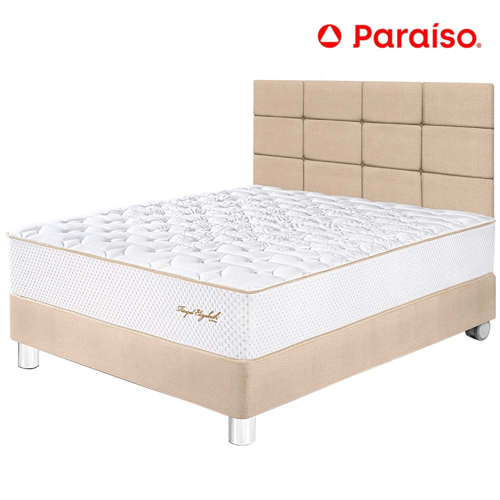 Dormitorio PARAISO Royal Elizabeth 2 Plazas + Cabecera Blocks Champagne + 2 Almohadas