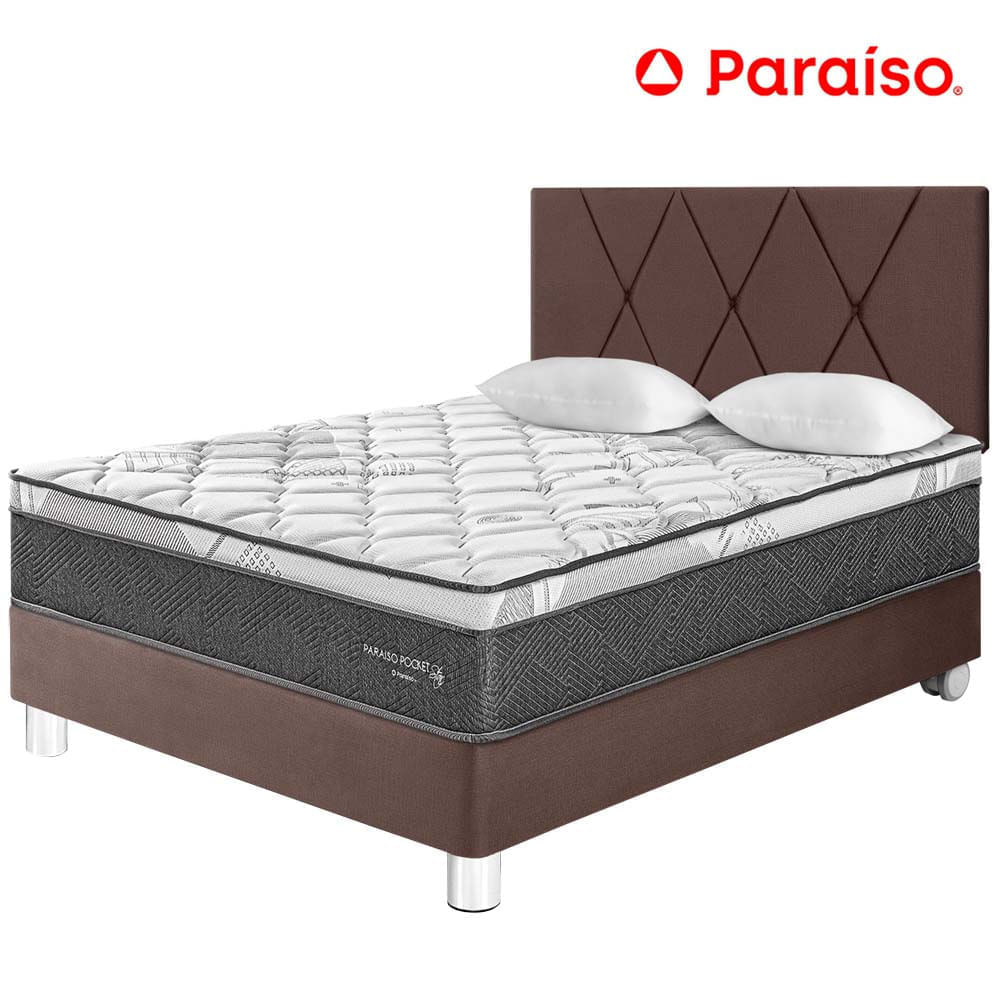 Dormitorio PARAISO Pocket Star 2 Plazas + Cabecera Loft Chocolate + 2 Almohadas + 1 Protector
