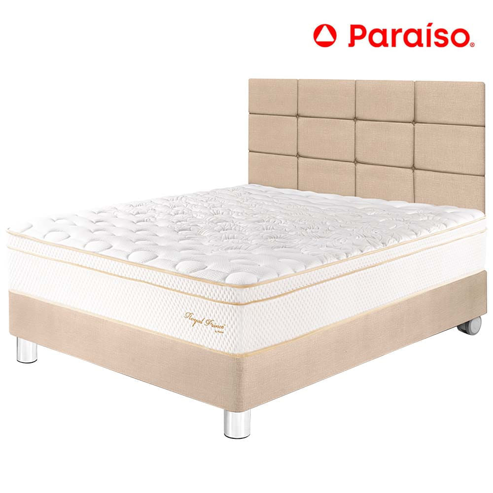 Dormitorio PARAISO Royal Prince 2 Plazas + Cabecera Blocks Champagne + 2 Almohadas