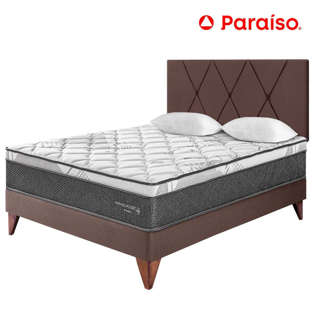 Dormitorio PARAISO Euro Pocket Star 2 Plazas + Cabecera Loft Chocolate + 2 Almohadas + 1 Protector