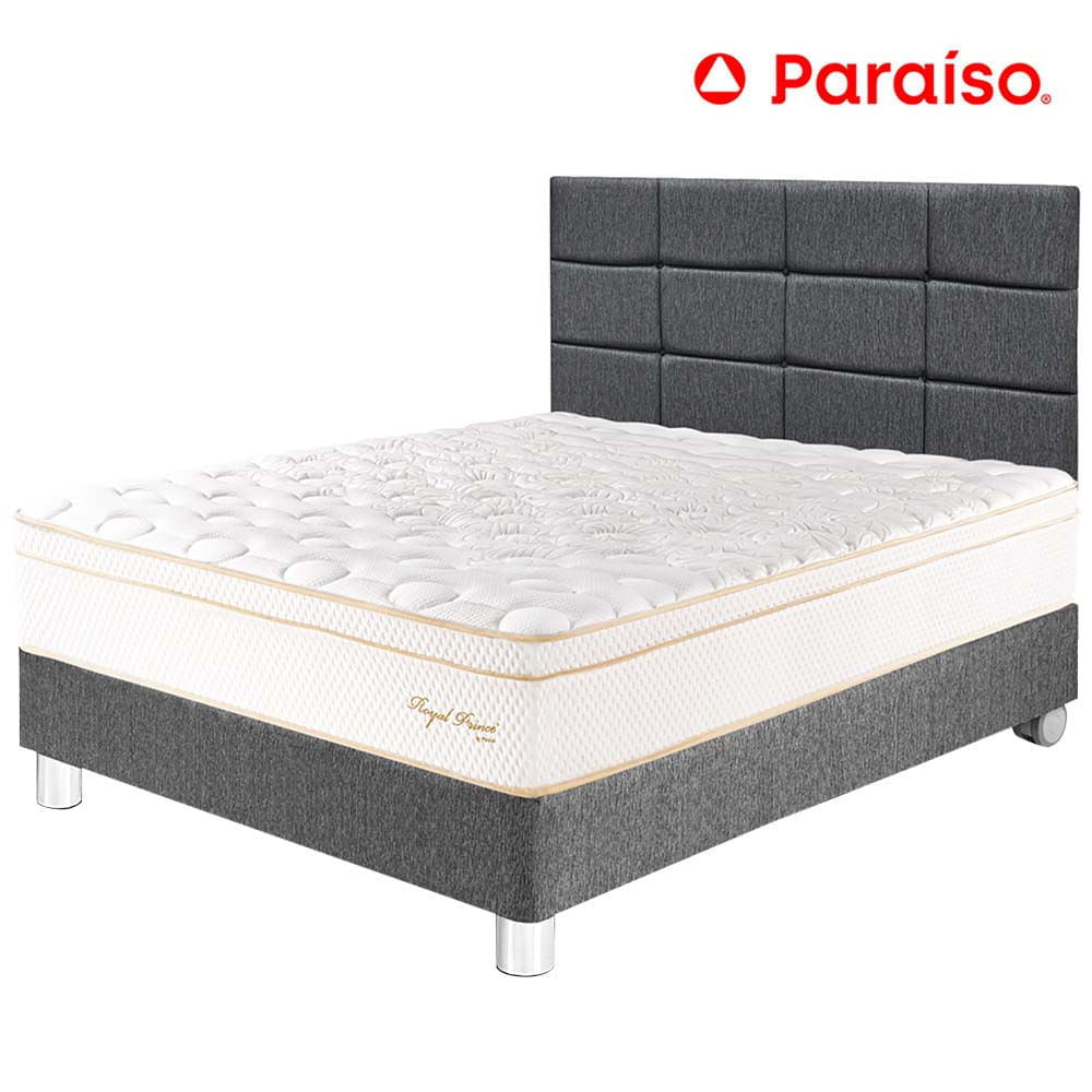 Dormitorio PARAISO Royal Prince 2 Plazas + Cabecera Blocks Gris + 2 Almohadas