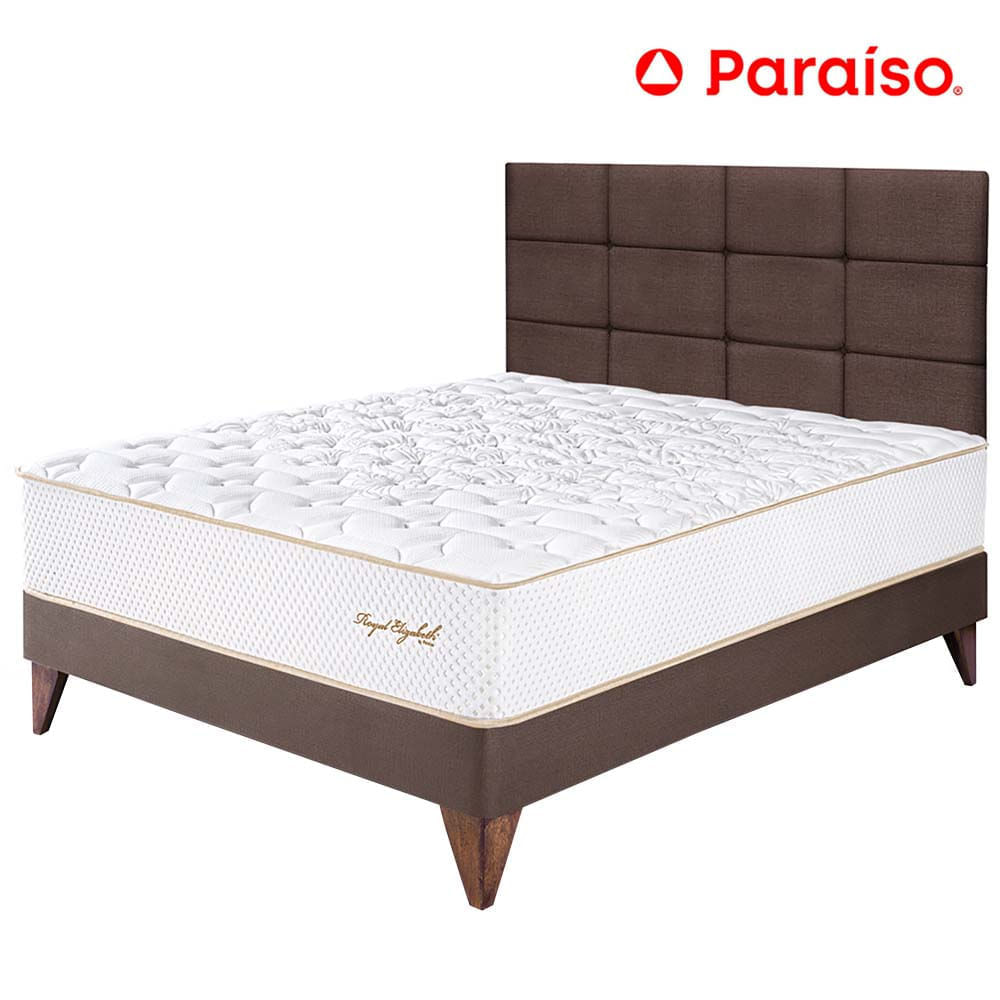 Dormitorio PARAISO Euro Royal Elizbeth 2 Plazas + Cabecera Blocks Chocolate + 2 Almohadas