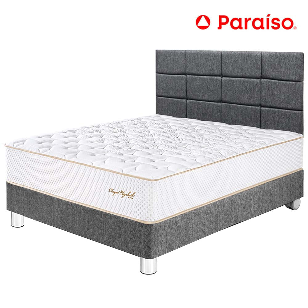 Dormitorio PARAISO Royal Elizabeth 2 Plazas + Cabecera Blocks Gris + 2 Almohadas