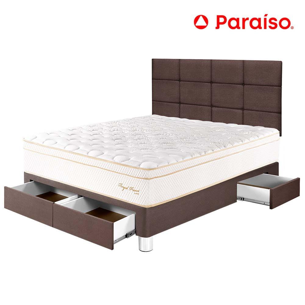 Dormitorio PARAISO Royal Prince C/Cajones 2 Plazas + Cabecera Blocks Chocolate + 2 Almohadas