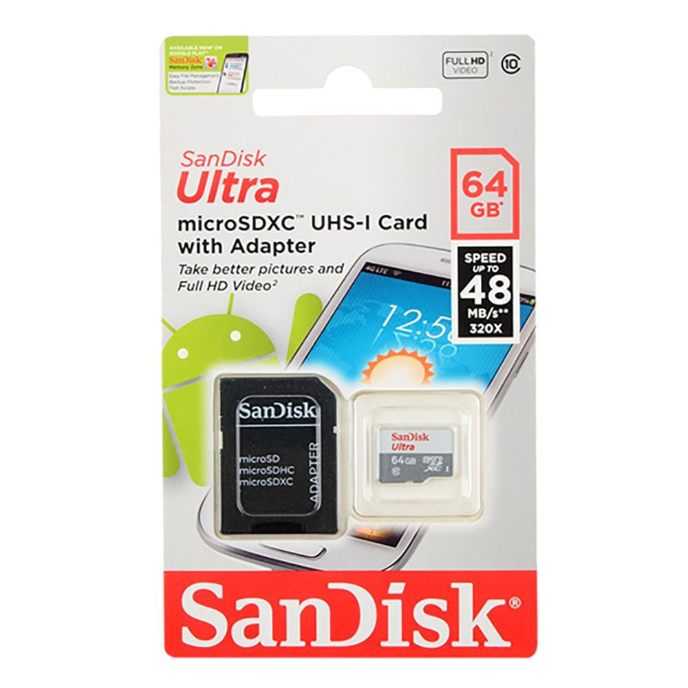 Memoria SanDisk 64GB Ultra UHS + Adaptador MicroSDXC A SD Incluido SDSQUNS-064G-GN3MA