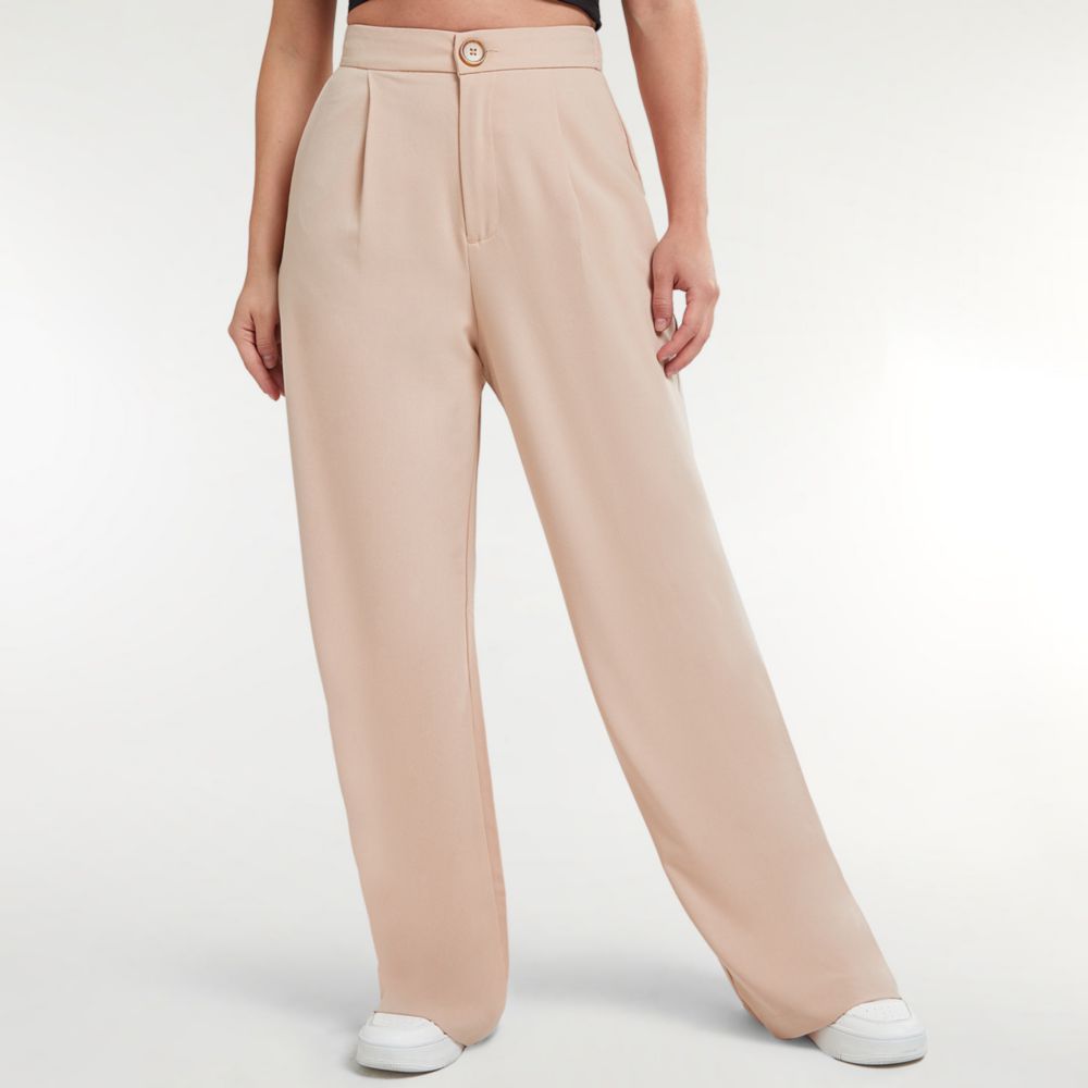 Pantalon pinzas beige mujer hot sale