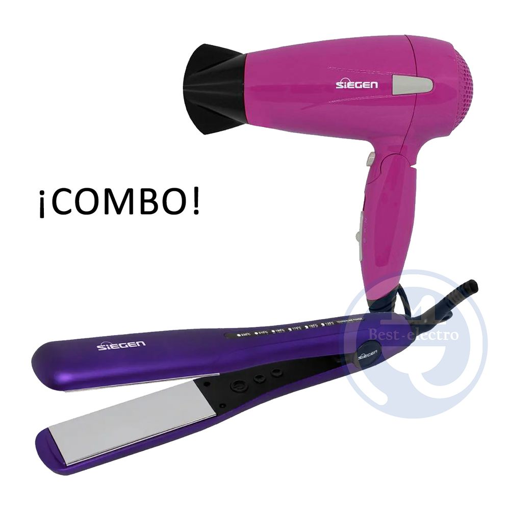 Combo Siegen Alisadora SG 4750 con Placas de Titanio y Secador Plegable