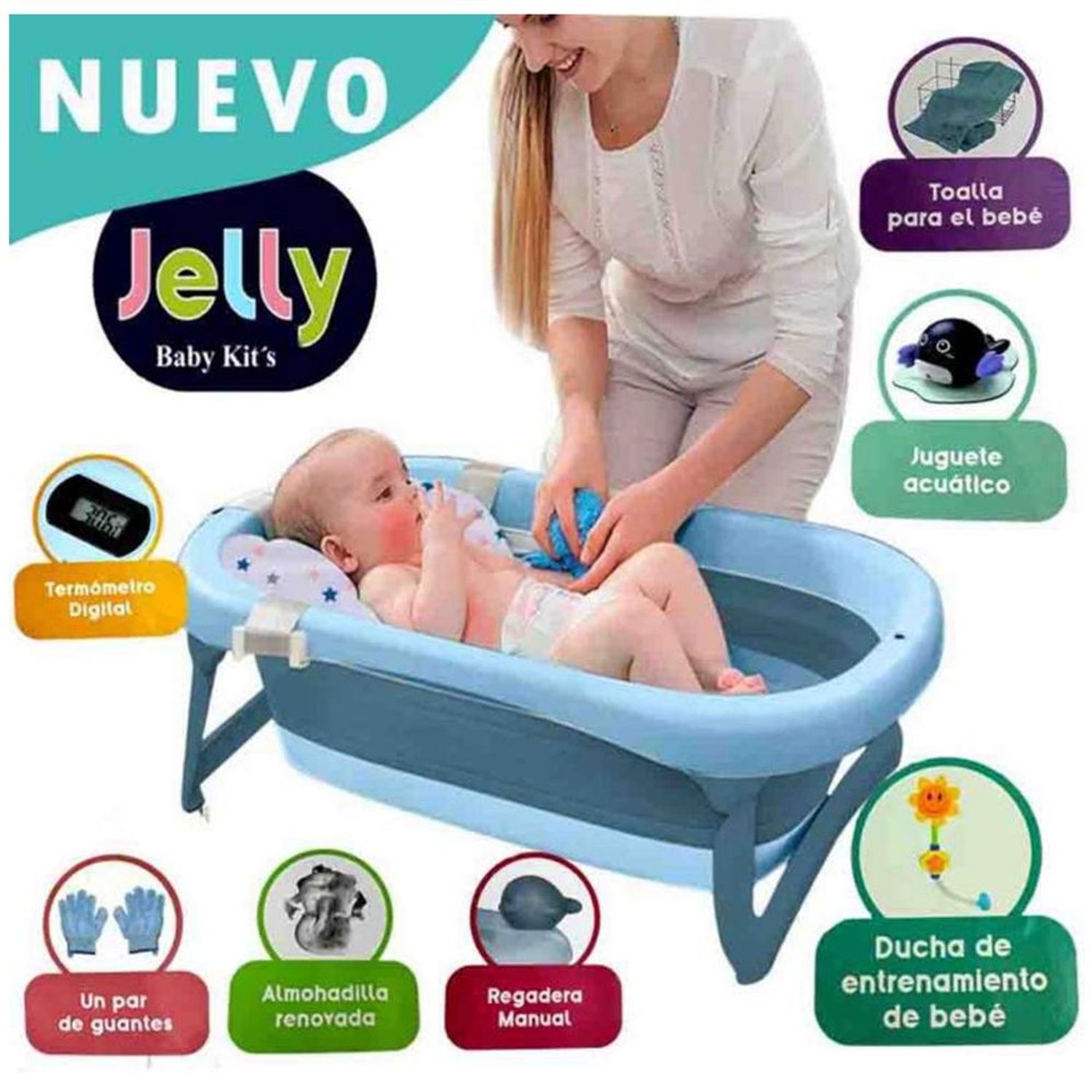 Bañera Tina de Baño Baby kits Jelly Pegable 6 Accesorios I Oechsle