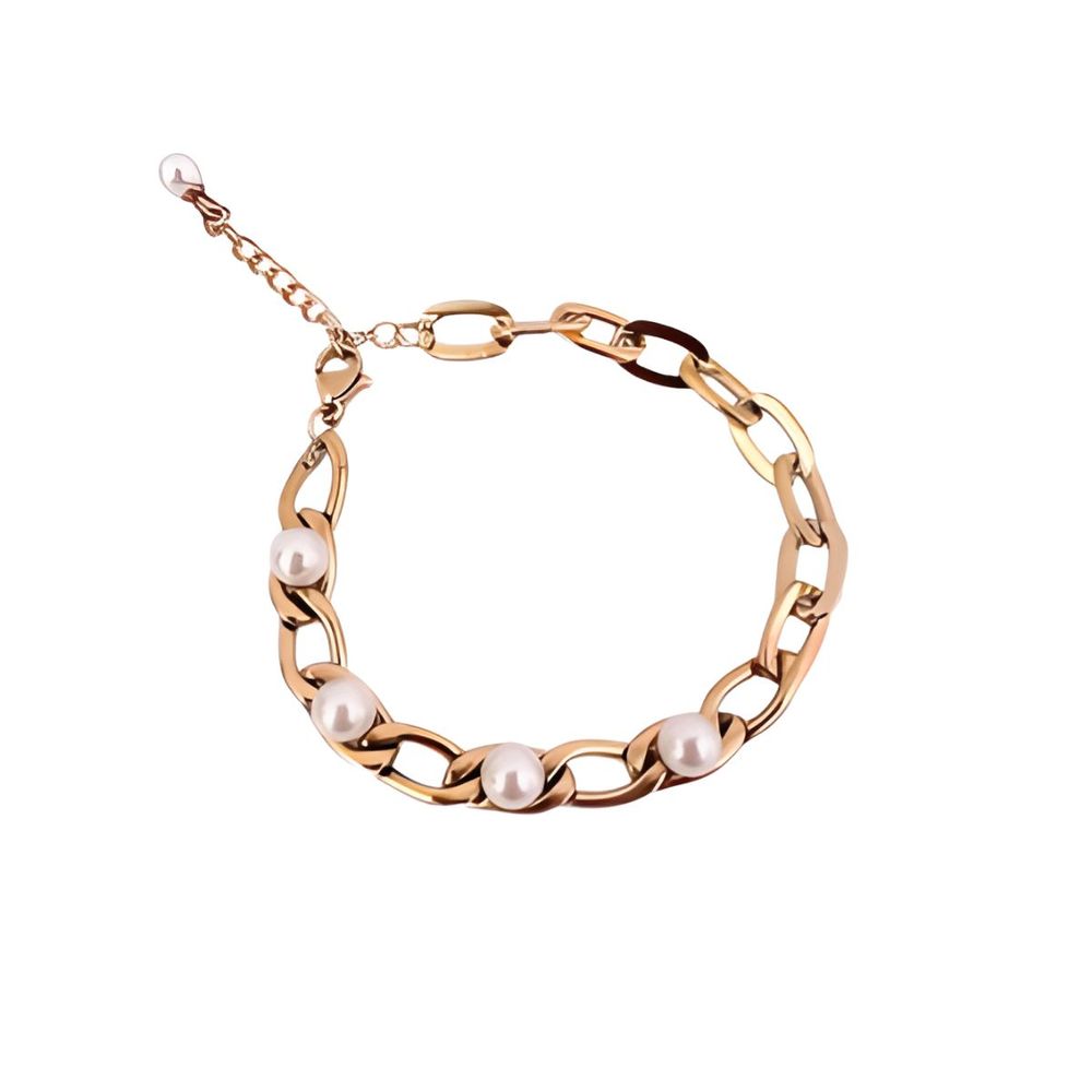 Pulsera Eslabones Regulable 4 Perlas D'Merys Bañado en Oro