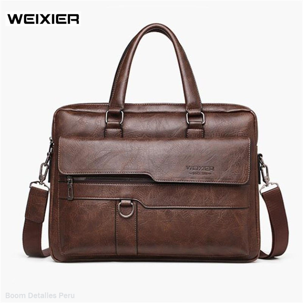 Maletin Ejecutivo para Hombre de Cuero con Porta Laptop Weixier Marrón Oscuro