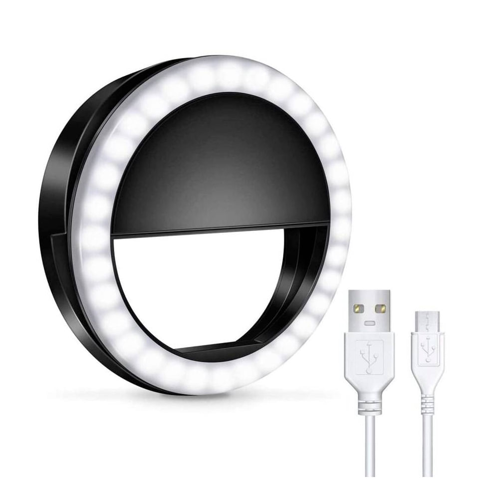 Mini Aro Selfie Luz Led con Batería Recargable Negro I Oechsle