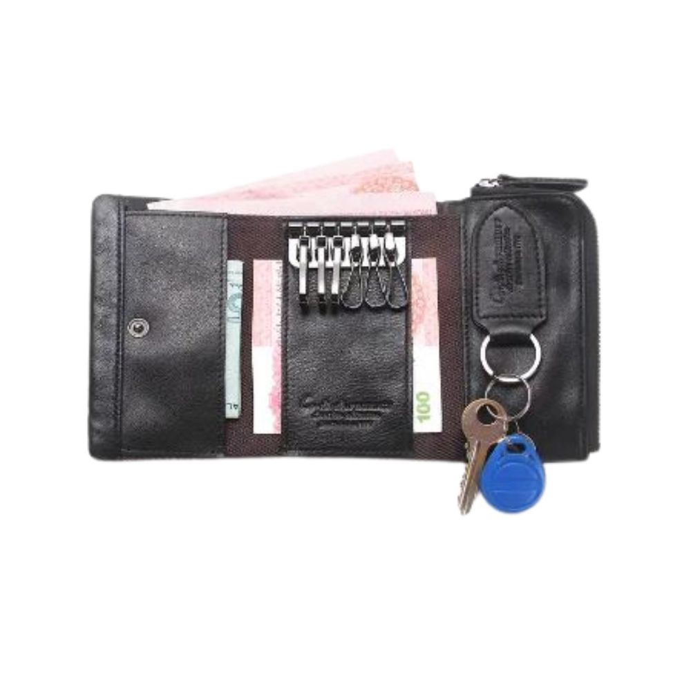 Billetera Porta Llaves de Cuero Contacts Negro