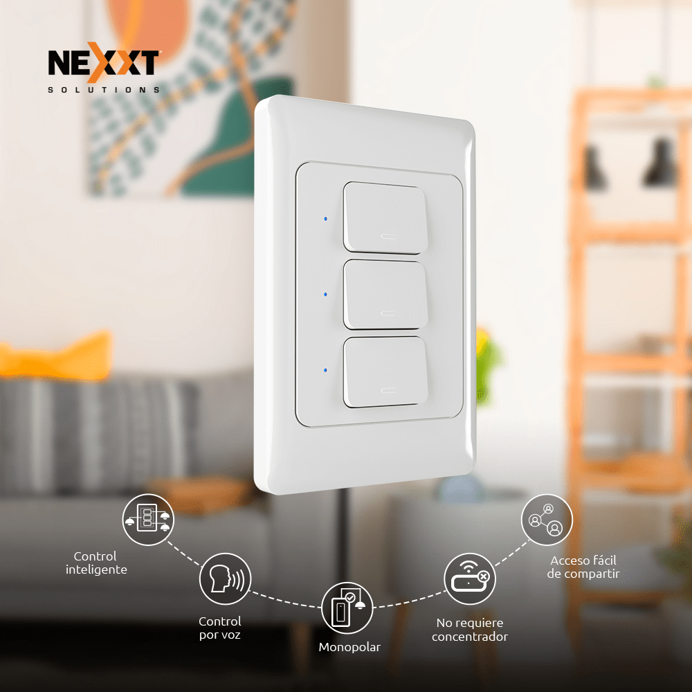 Nexxt- Interruptor de 3 circuitos inteligente con conexión Wi-Fi