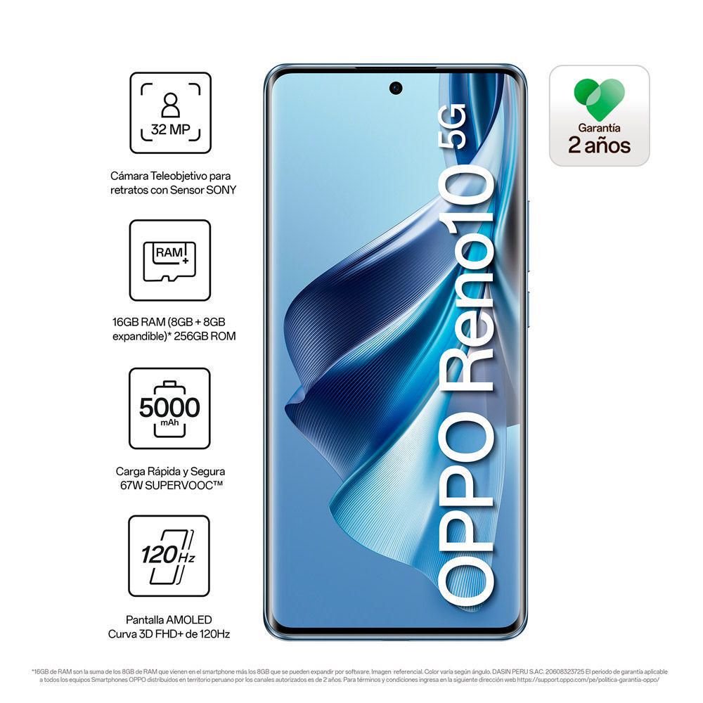 Celular Oppo Reno 10 6.7 8GB RAM 256GB Azul - Promart