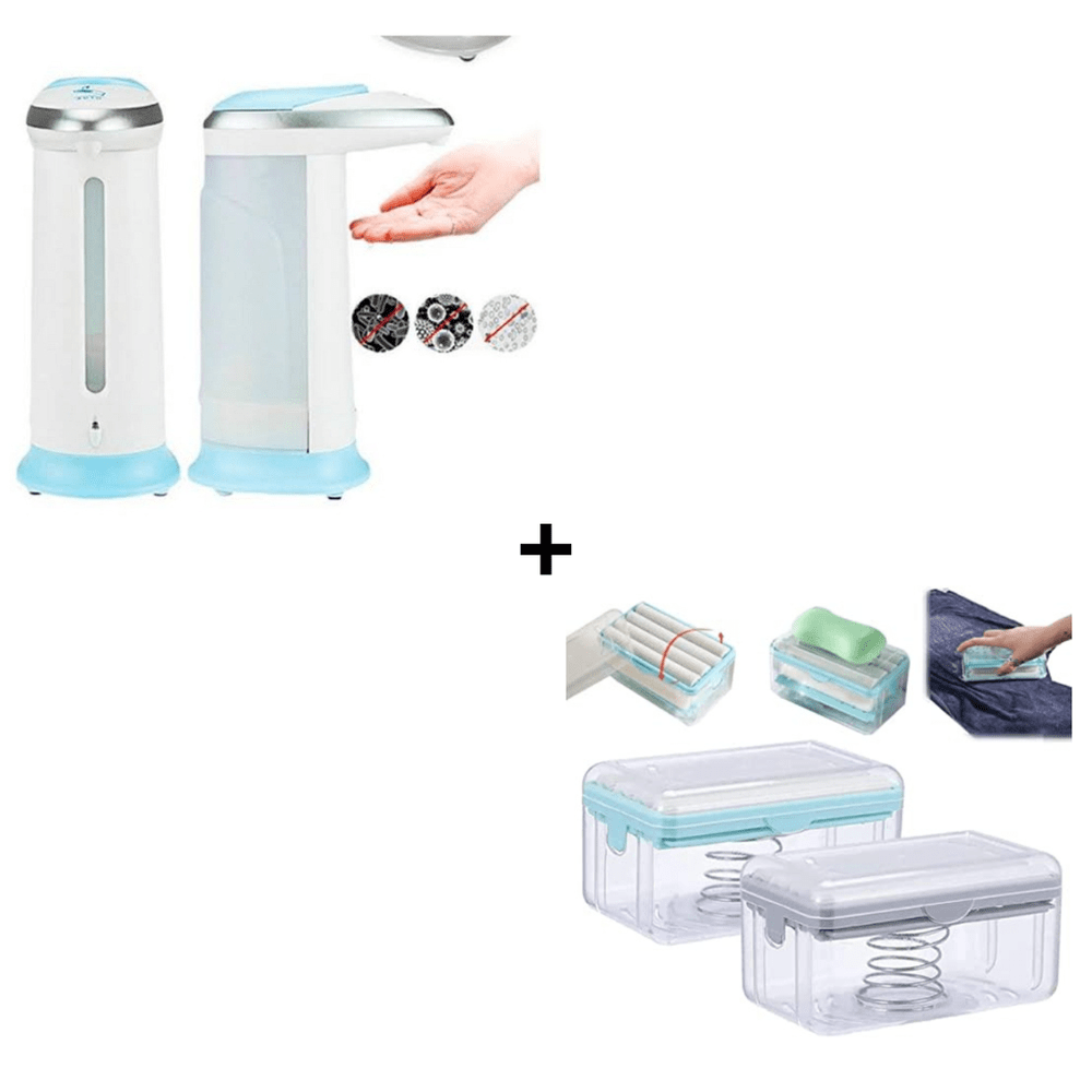 Combo Dispensador con Sensor Automático de Jabón Liquido + Jabonera con Rodillo 2 en 1