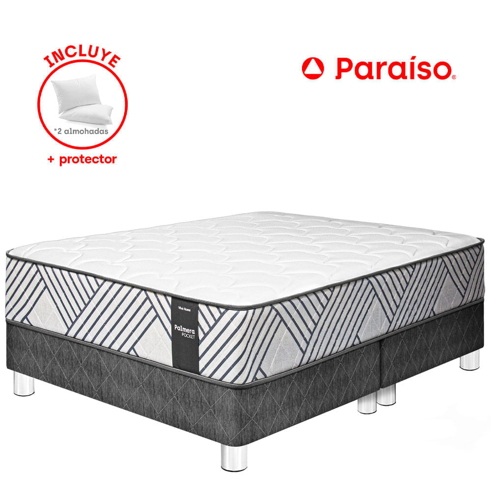 Cama VIVA HOME Palmera Pocket QUEEN + 2 Almohadas + 1 Protector
