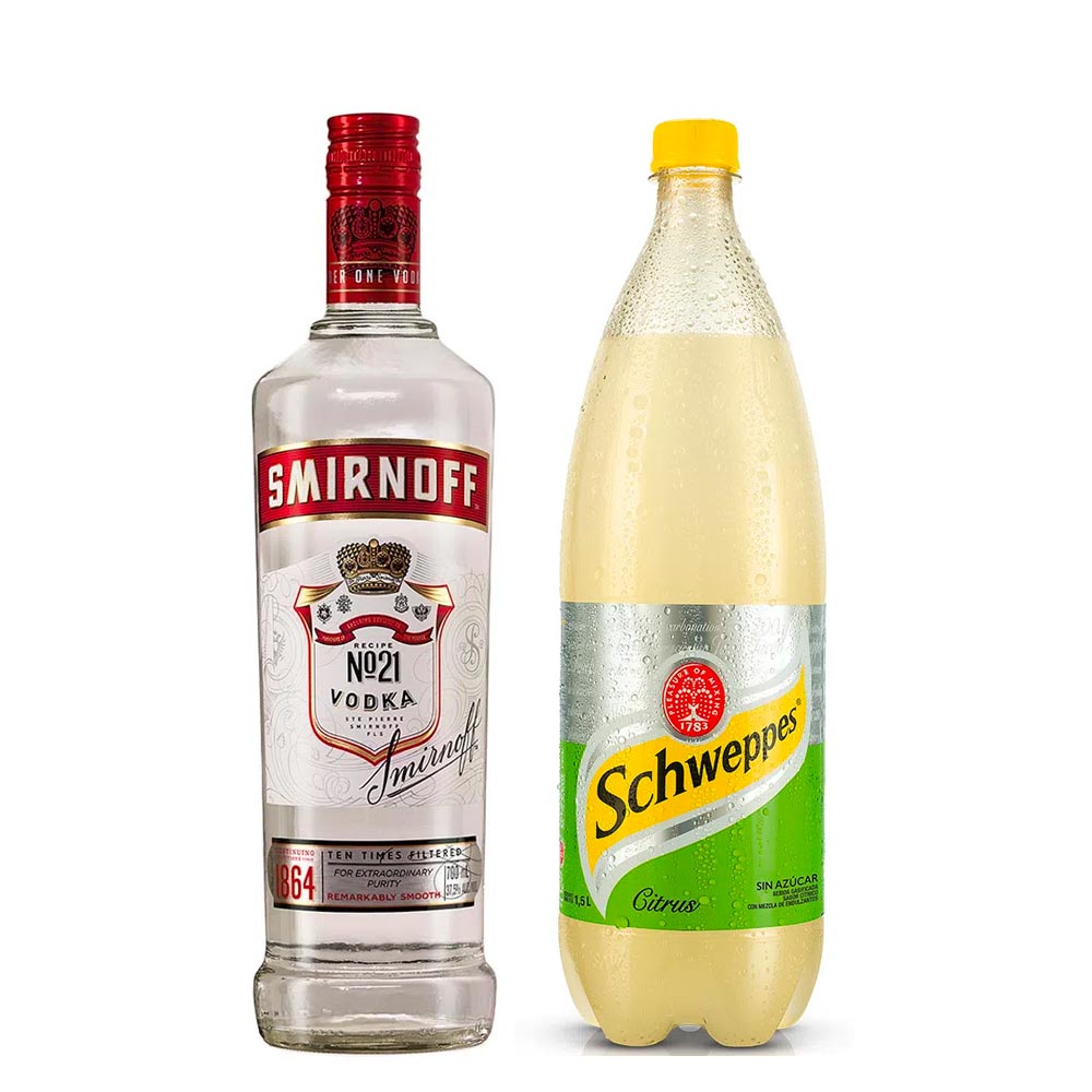 Pack Vodka SMIRNOFF N°21 Botella 700ml + Ginger Ale SCHWEPPES Citrus Botella 1.5L