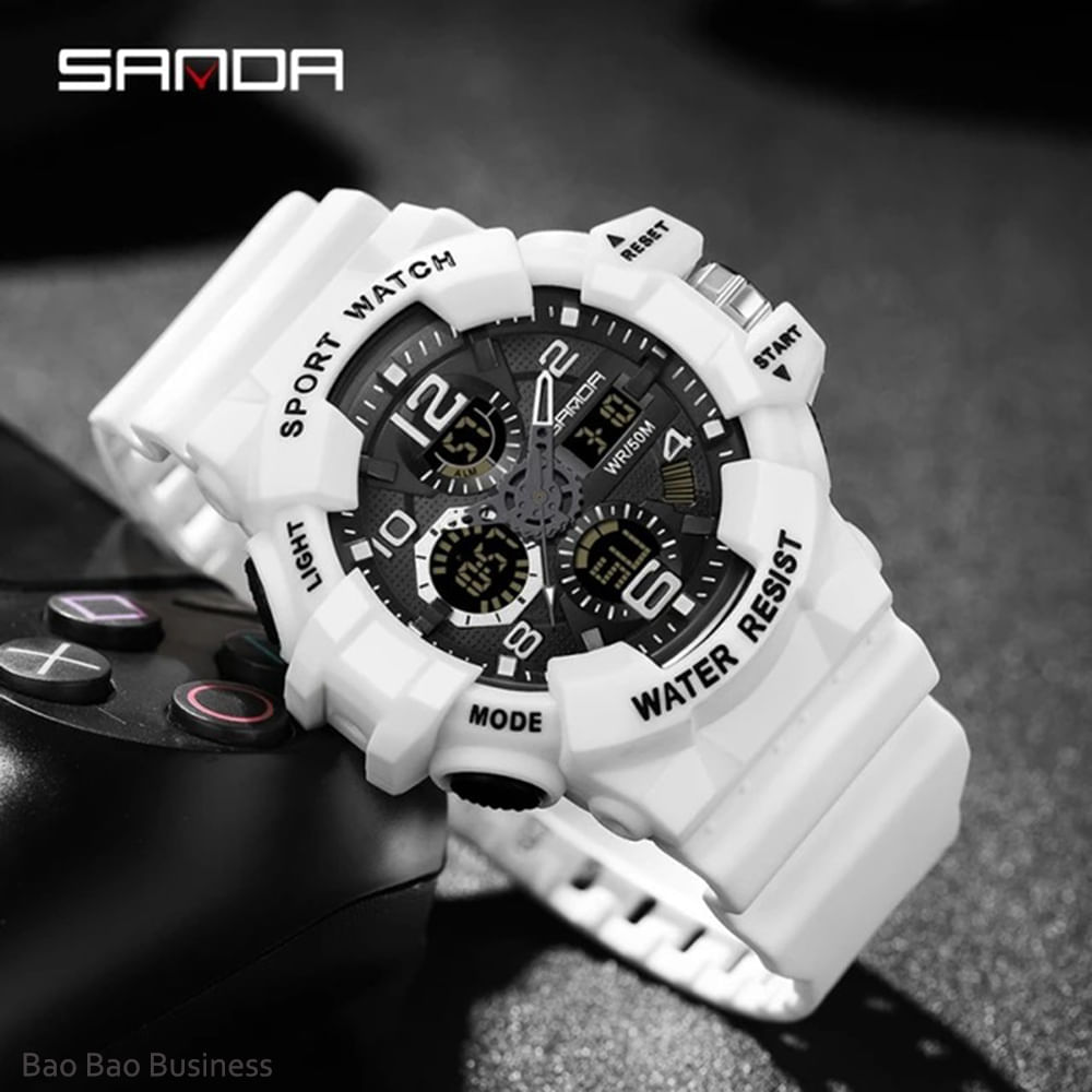 SANDA-reloj deportivo para hombre, cronógrafo Digital LED, resistente al  agua, informal, militar, color blanco