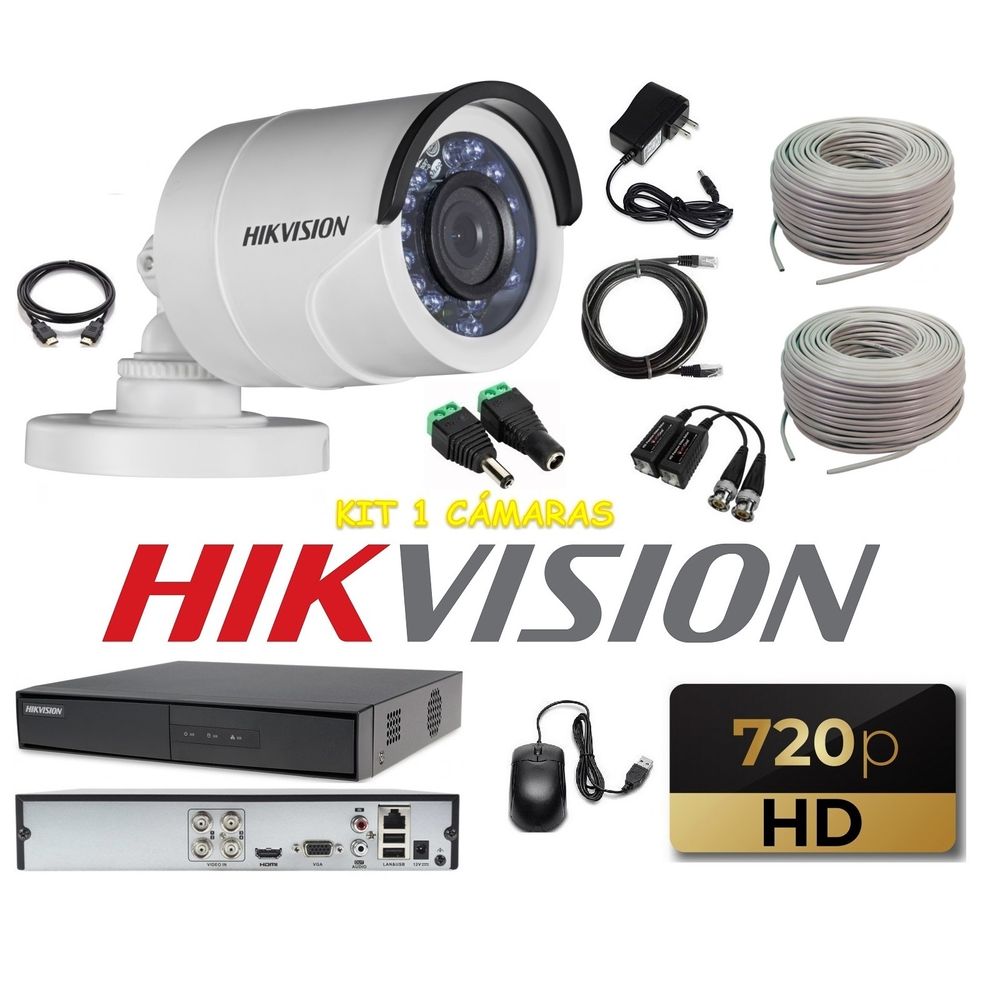 kit 1 Cámaras Seguridad Tubo Exteriror HD Hikvision + Cable
