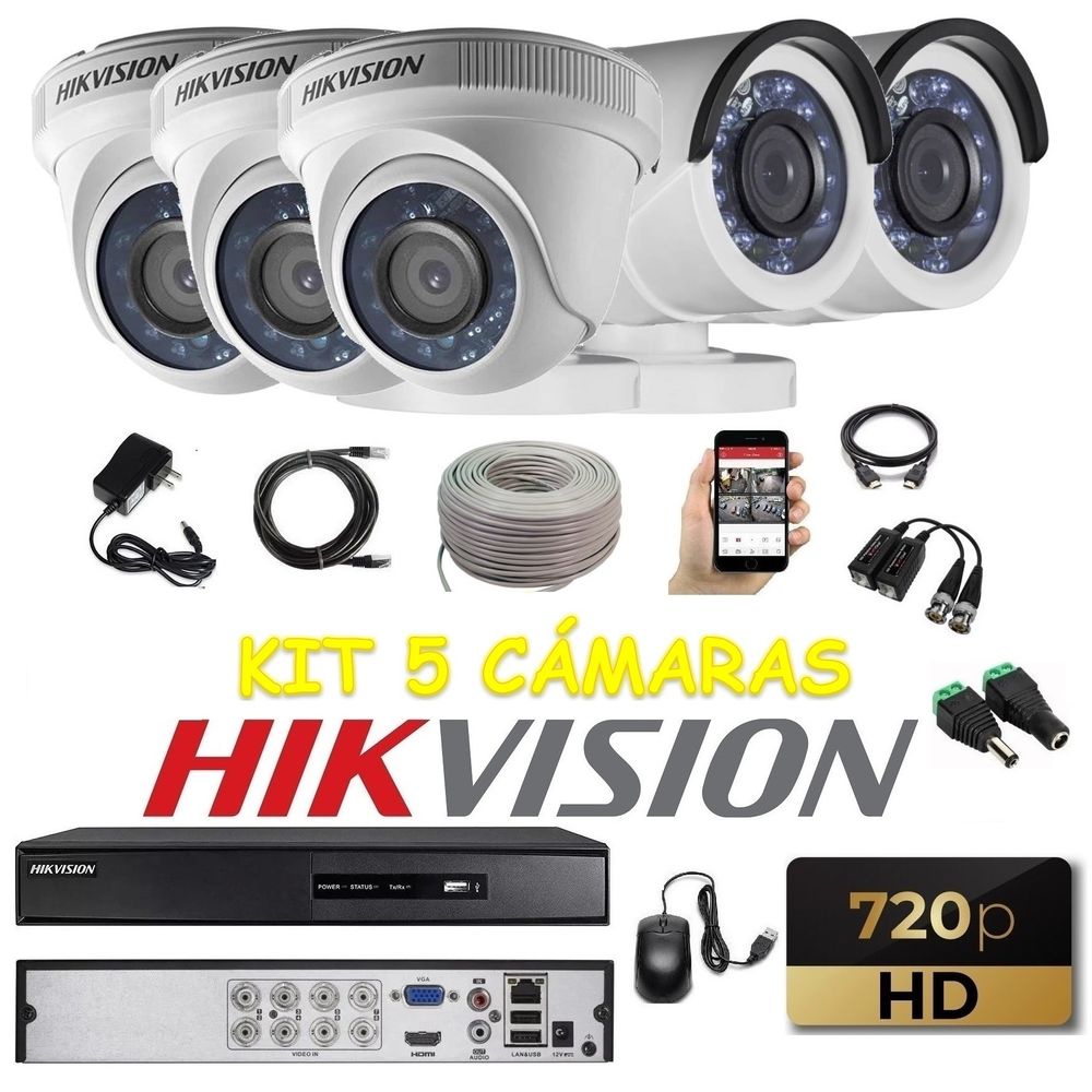 kit 5 Cámaras Seguridad HD Hikvision + Cable