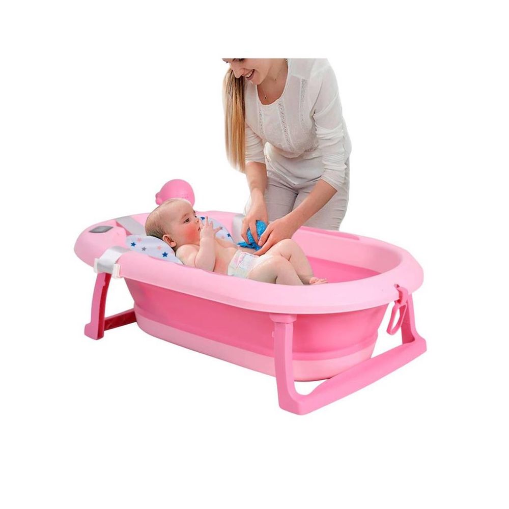 Bañera Plegable Para Bebés Tina Portátil Con Termómetro Color Rosa