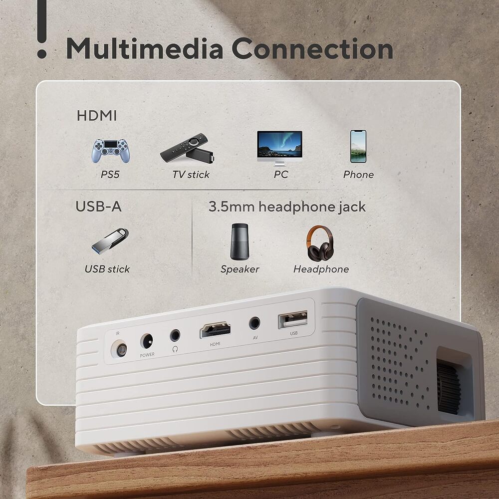  Proyector de soporte 4K con WiFi y Bluetooth, mini proyectores  portátiles HOMPOW para películas caseras al aire libre, compatible con  laptop, teléfono inteligente, TV Stick, Xbox, PS5 : Electrónica