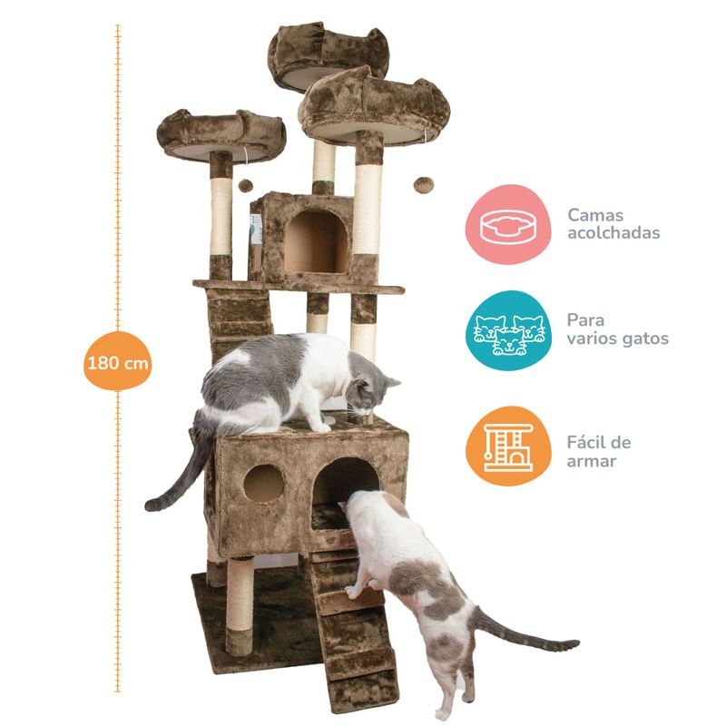 Rascador Premium con Escalera para Gatos Discovery Pets deTres Pisos Casa  Plomo