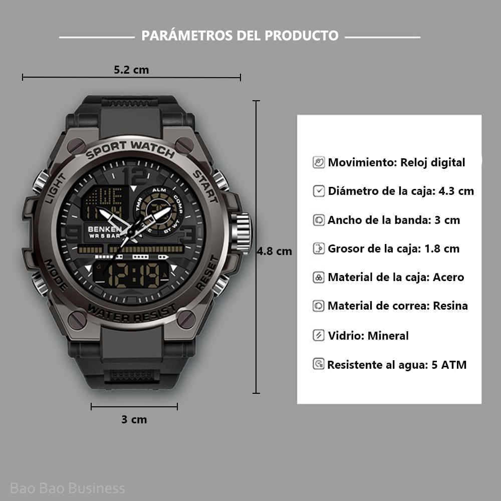 Reloj Hombre Deportivo Análogo Digital con Cronógrafo Sanda 50MT - Negro I  Oechsle - Oechsle