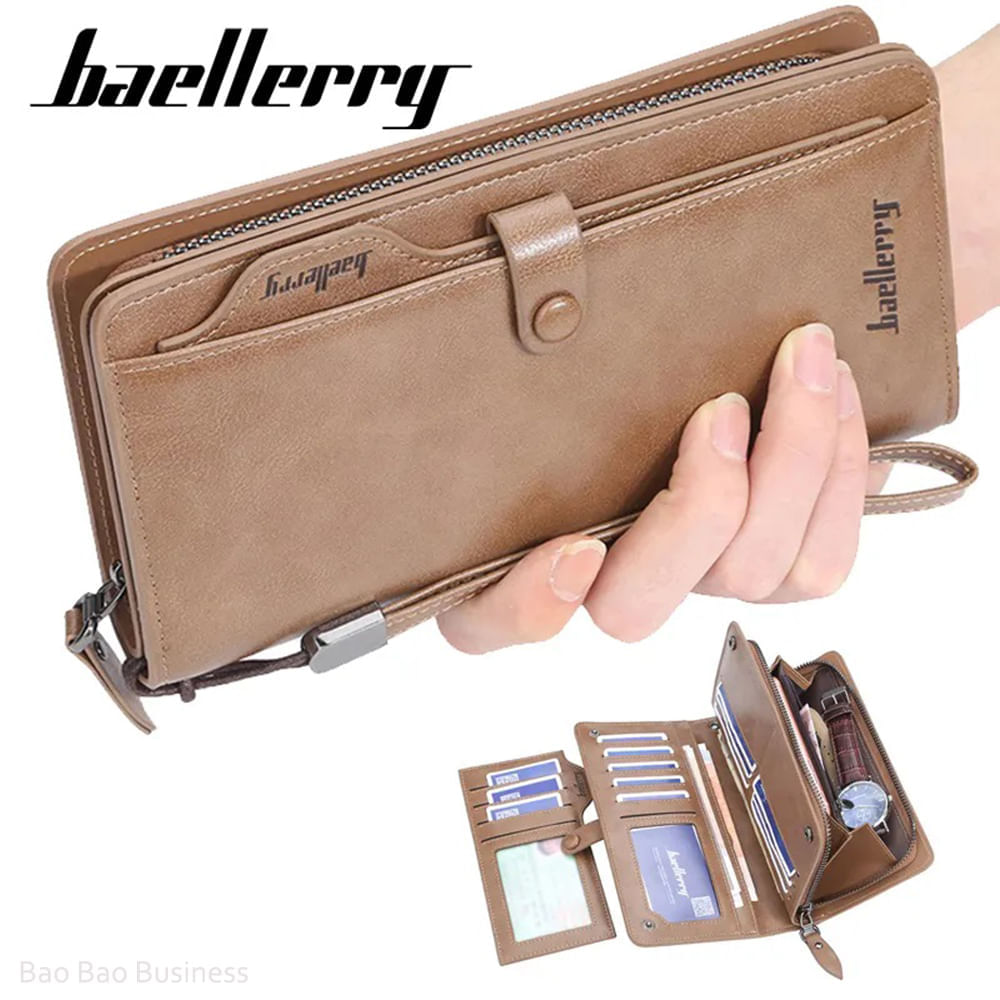 Billetera para Hombre de Cuero Larga Billetera con Tarjetero Desmontable - Marrón