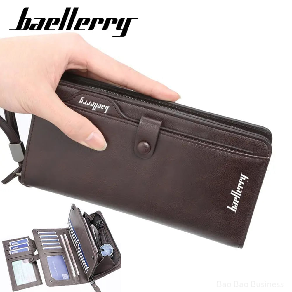 Billetera para Hombre de Cuero Larga Billetera con Tarjetero Desmontable - Marrón Oscuro