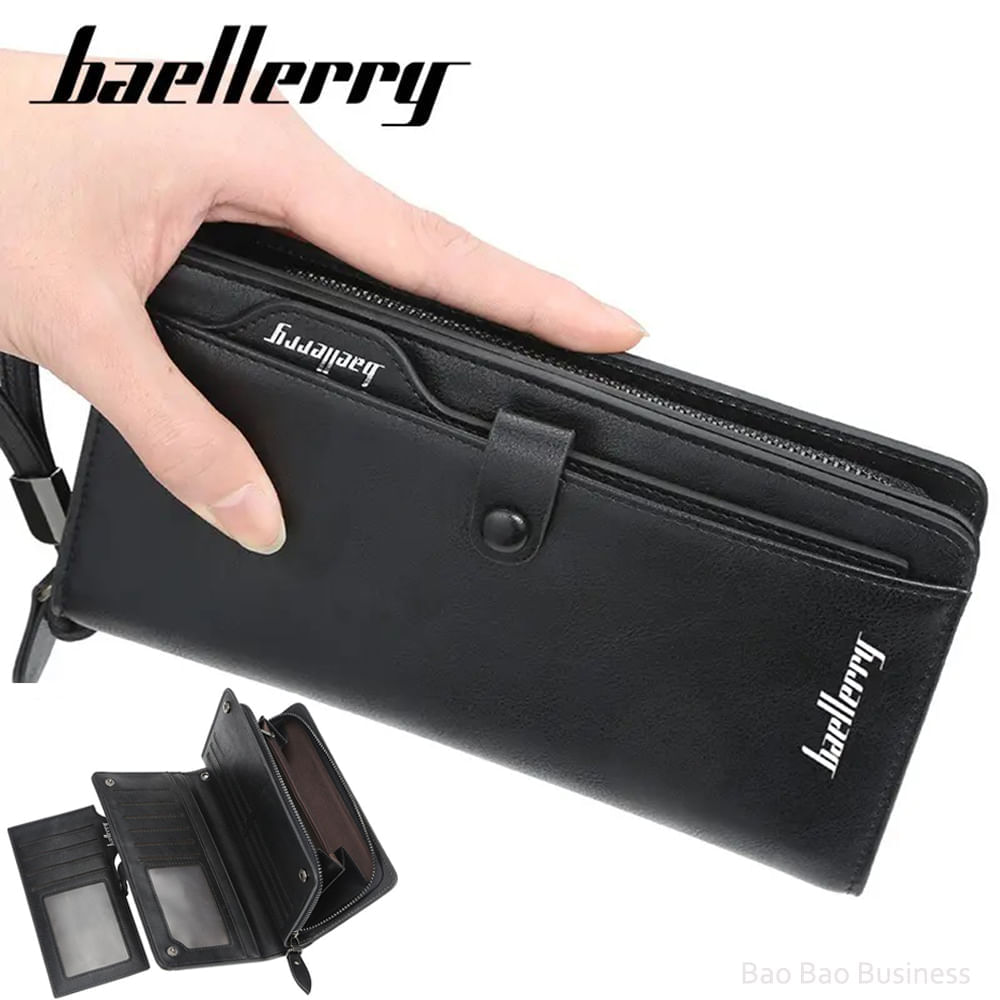 Billetera para Hombre de Cuero Larga Billetera con Tarjetero Desmontable - Negro