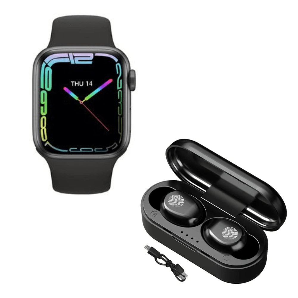 Pack Smartwatch T900 Pro Max L Negro  y Audífonos Bluetooth F9 Mini Negro Waterproof