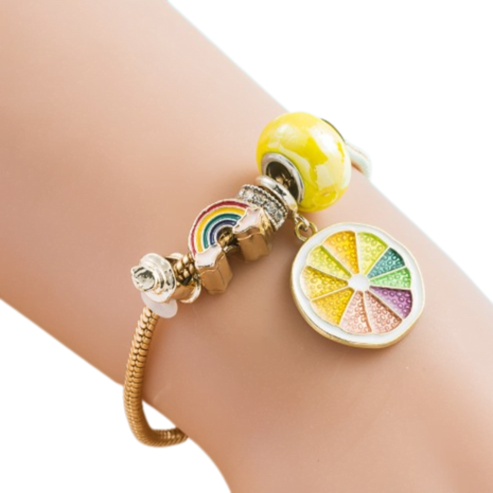 Pulsera Dorada Para Mujer con Charms Mod Arcoíris
