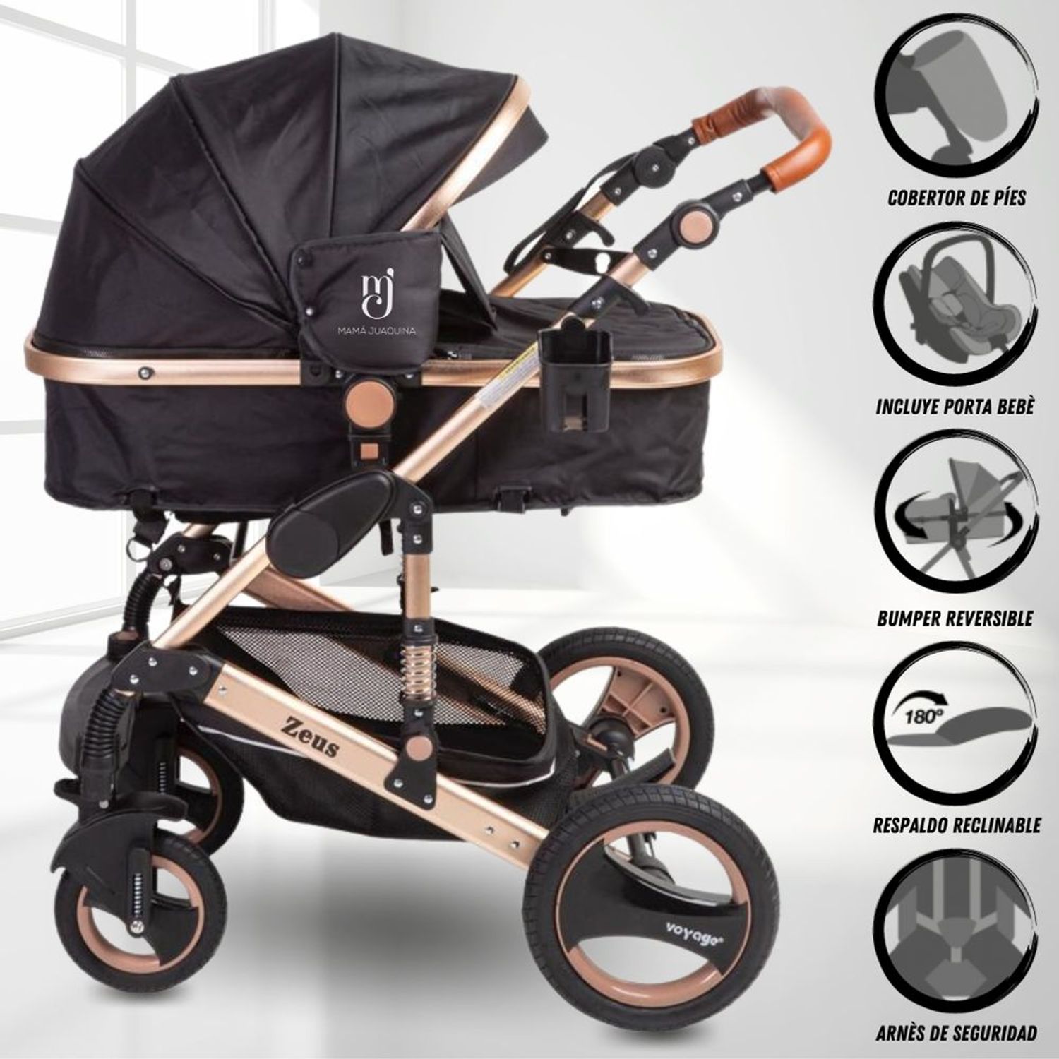 Coche Cuna Travel System Zeus con Porta beb Voyage Negro I