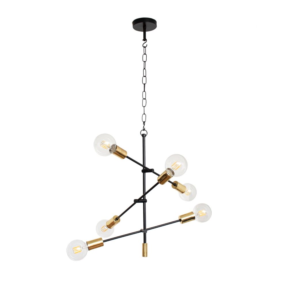 Lampara Milano Negro Con Bronce 6 Luces E27